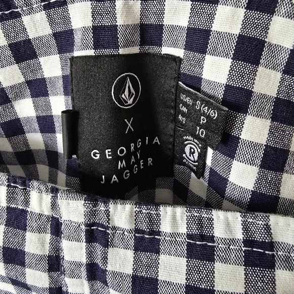 Volcom Georgia May Jagger Mini Overall Dress Gingham Blue Check Jumper Sz S - Picture 4 of 5